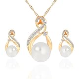 New Jewelry Set Necklace Earrings with Pearl Accents Rhinestone Chain 40cm Extender 5cm