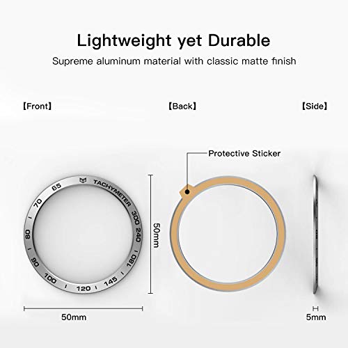 [Aluminum] Galaxy Watch 46mm Bezel Styling, Galaxy Gear S3 Frontier & Classic Bezel Ring Adhesive Cover Anti Scratch Aluminium Protection Tachymeter, Design for The Galaxy Watch Accessories - Silver - Thumbnail 5