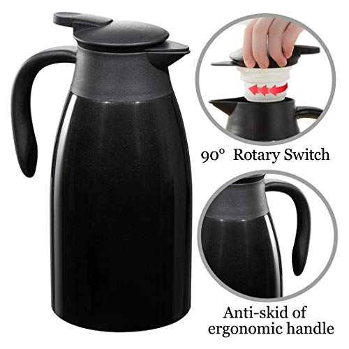 BonNoces 68 Oz Stainless Steel Coffee Carafe/Thermal Carafe - Dust Proof Cover - Fully Sealed - 2L Large Double Wall Vacuum Insulation Thermos - Keep Drink Hot and Cold (Black)