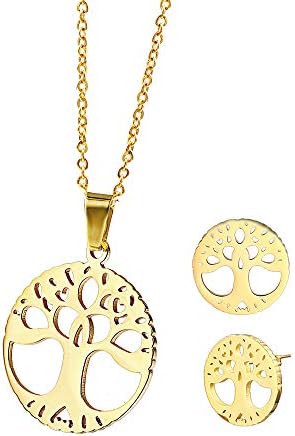 YOLANDE Women stainless steel Tree of Life Crystals from Swarovski Pendant Necklace Earrings.