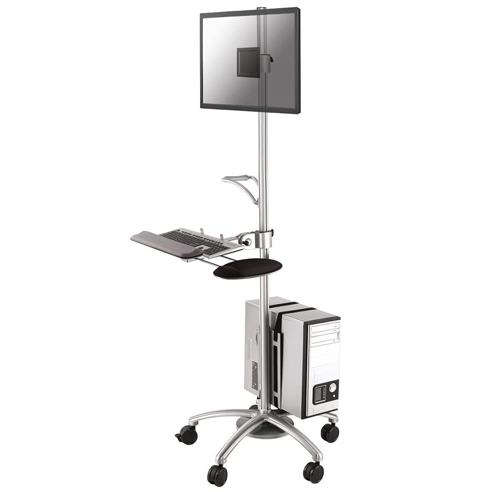 Newstar FPMA-MOBILE1800 Mobile Work Station Floor Stand for monitor (10"-27"), keyboard, mouse & PC - Silver