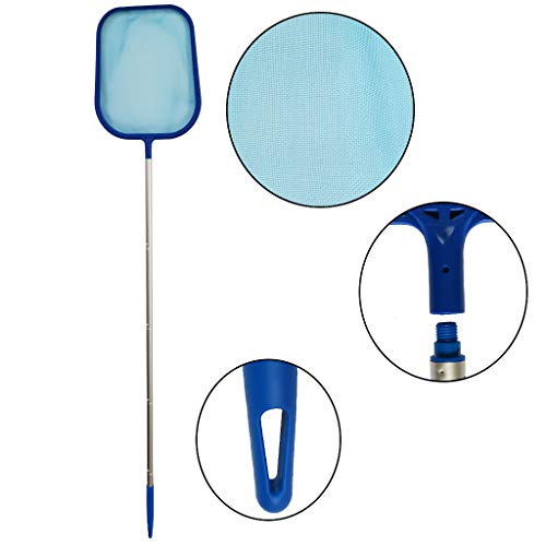 GKanMore Pool Skimmer Net with 5 Sections 47" Detachable Pole, Leaf Skimmer Mesh Rake Net for Spa Pond Swimming Pool, Pool Cleaner Supplies and Accessories