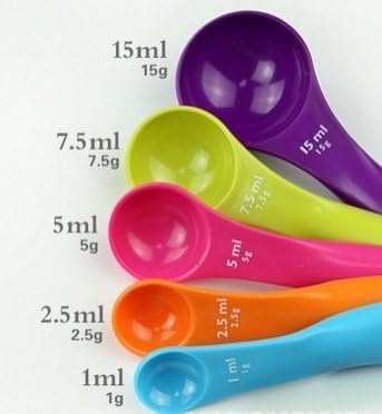 Crasta Retail 5 Pieces Multicolor Cooking Baking Measuring Spoons with Teaspoons, Tablespoons & Metric Measurements