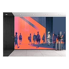 Man Walking to Different Way,Unique Concept,Illustration - Removable Wall Mural | Self-Adhesive Large Wallpaper - 66x96 inches