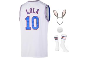 SPPOTY Mens Basketball Jersey Lola #10 / Bugs #1 Space Movie Jersey 90s Hiphop Halloween Costumes Set White S-XXL