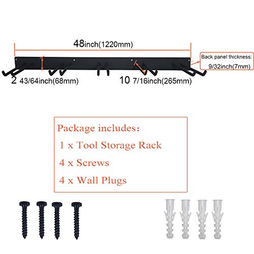 FRMSAET Wall Mount Rack Hook Space Saver Garden Tool Organizer Garage Storage System Super Heavy Duty Steel Holder Hanger - Screws and Anchors Included (Black)