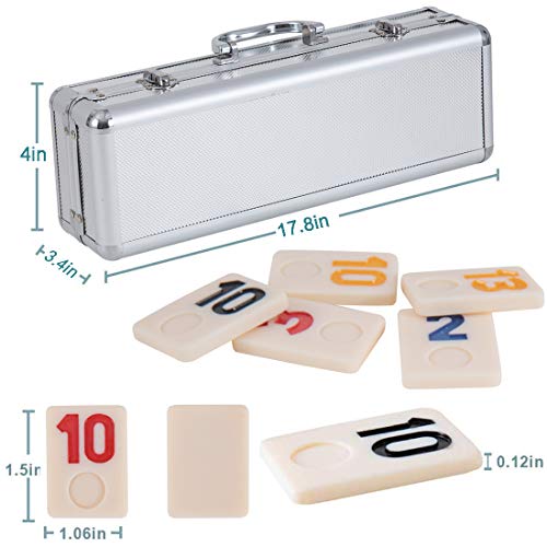 Tocebe 106 Rummy Tiles Game - Travel Games Rummy Board Game Rummy Set with Aluminum Case & 4 Anti-Skid Durable Trays