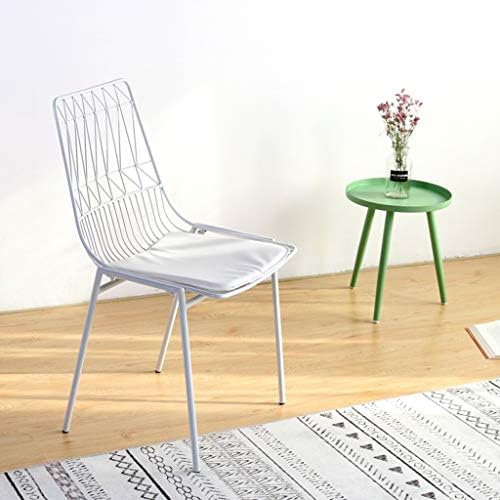LYXPUZI Nordic iron wire dining chair/wrought iron casual cafe tables and chairs/backrest designer chair (Color : White)
