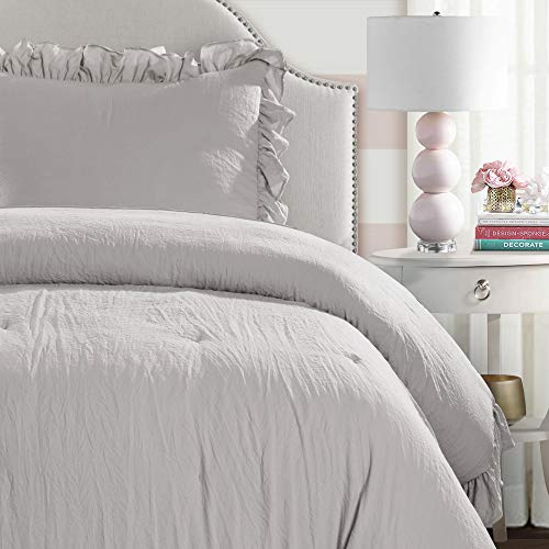 Lush Decor Light Gray Reyna Comforter Ruffled 2 Piece Set with Pillow