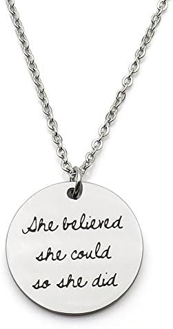 simdes She Believed She Could so She Did Stainless Steel Inspirational Pendant Necklace