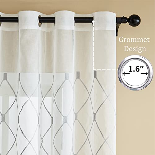 Top Finel White Sheer Curtains 90 Inches Long Grey Embroidered Diamond