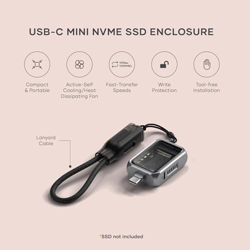 Satechi M.2 NVMe Mini SSD Enclosure with 10Gbps Transfer Speed, Up to 2TB SSD Storage, Active Auto Cooling, Compact and Portable USB C Case, Supports NVMe 2230 SSDs (SSD Not Included)