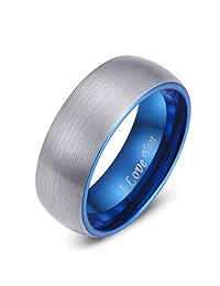 Carburo de tungsteno Anillo Azul Boda Banda curvada cepillado acabado Comfort Fit grabado "I Love You"
