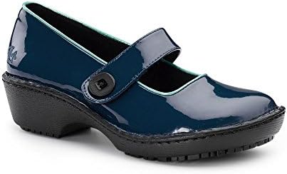Lila SureGrip Womens Blair Navy Patent Slip Resistant Work Clogs 7M