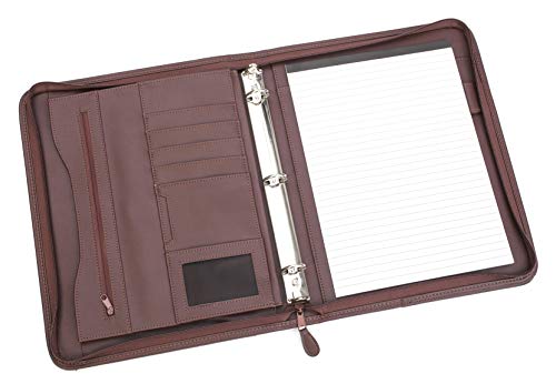 Professional Executive PU Leather Business Resume Portfolio Padfolio Case Organizer with iPad Mini or Tablet Sleeve Holder, Zippered Binder, Paper Pad, Card Holders, Document Folder - Almond Brown