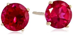 Amazon.com: 14K Yellow Gold Created Ruby Round Stud Earrings: Jewelry