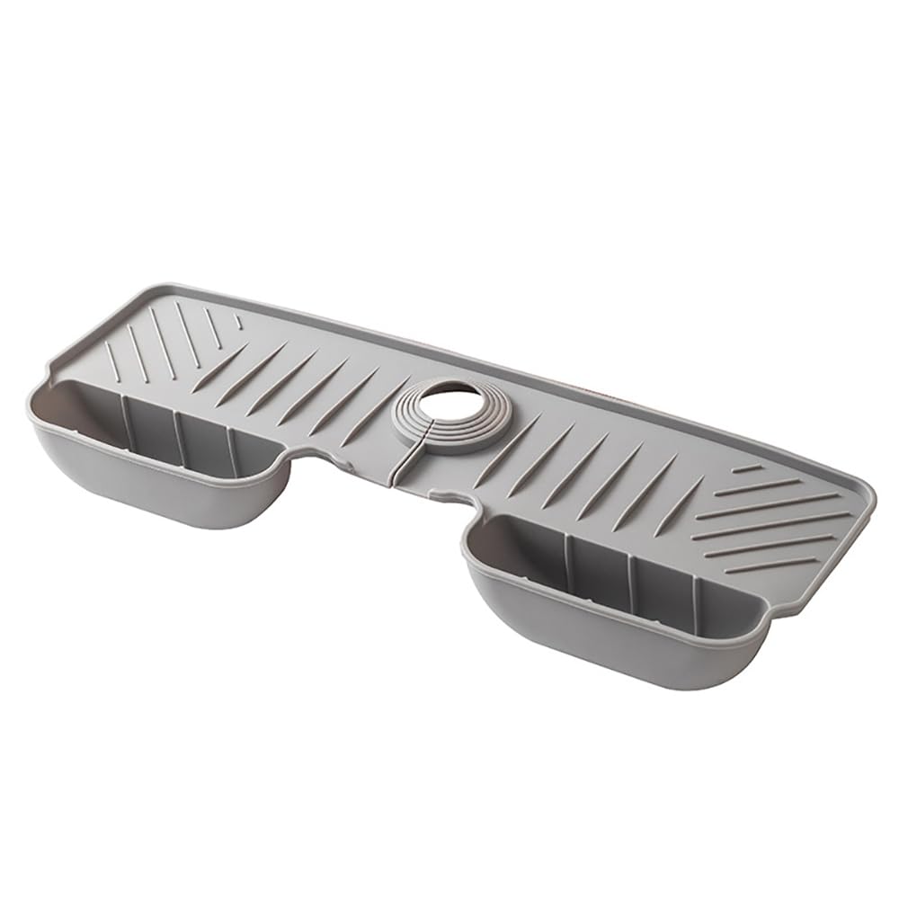 Photo 1 of 17.6 Inch Kitchen Faucet Mat with Two Sponge Holders,Silicone Sink Water Splash Guard Drying Mat with Frame for Kitchen Bathroom Sink Accessory Faucet Water Catcher