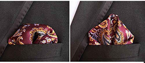 MOHSLEE Mens Red Floral Paisley Cravat Wedding Ascot Tie Scarf Pocket Square Set - Thumbnail 4