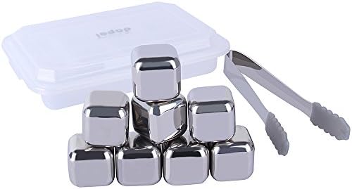 Dapai Stainless Steel Ice Cubes Reusable Chilling Stones 8 PCS with Storage Tray and Tong for Whiskey Wine Beer Coffee Juice Beverage