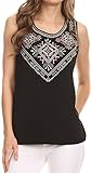 Sakkas Elita Sleeveless Tank Top Batik Aztec Embroidered Shirt Blouse