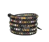 Beautiful Agate Gemstones 5 x Leather Wrap Bracelet Earth Colors with S.steel Button