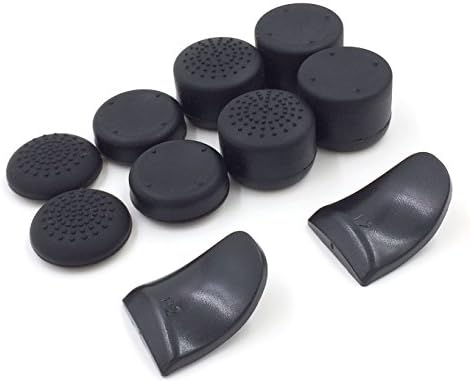 Silicone Antislip Rubber Analog Stick Grips(4 Pairs 8 Pcs) and Trigger Extenders x2 for Playstation PS4 Controller Black