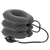Cervical Neck Traction Device, Inflatable Cervical Pillow with Collar Adjustable for Home Use, Inflatable Spine Alignment Pillow+Back Scratcher (Grey)
