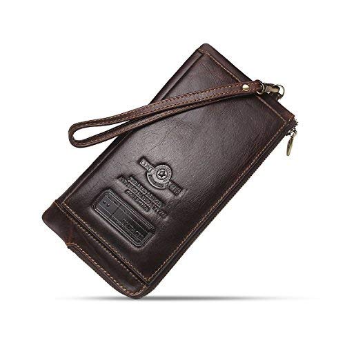 CONTACTS Mens Genuine Leather Bifold Card Holder Zipper Coin Purse Wallet