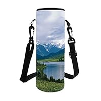 TecBillion Nature Stylish Bottle Sleeve,Belukha Mountain by The Lake Surrounded Mountain with Snowy Peaks Print for Bottle & Vacuum Cup,3.7