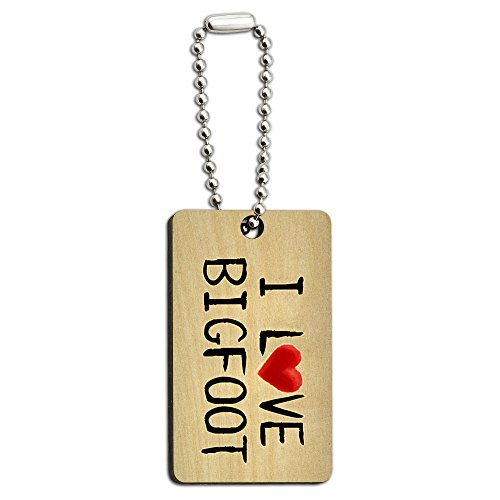 I Love Bigfoot Written on Paper Wood Wooden Rectangle Key Chain