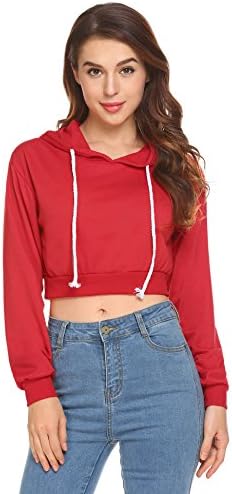 Viedoct Women's Drop Shoulder Long Sleeve Crop Top Sweatshirt Hoodies