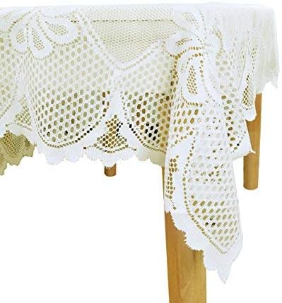 GEFEII Kitchen Reusable White Lace Tablecloth Rectangle Squareness Size 60" X 104" Oblong Table Linen (Cream)