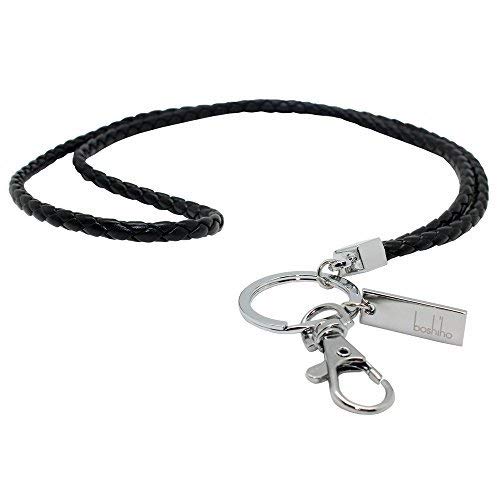 Boshiho Office Lanyard, PU Leather Lanyard Neck Strap with Strong Clip and Keychain for Keys, ID Badge Holder, USB