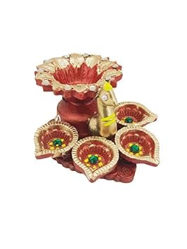 Fanciful Gifting Clay Handmade Peacock Diya for Home Decoration Diwali (14 x 16 x 7 cm Red)