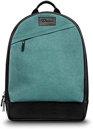 Deniva Minimal Leather Backpack Made with Vegetable Tanned Leather for 14 inch Laptop (Washed Green and Black)