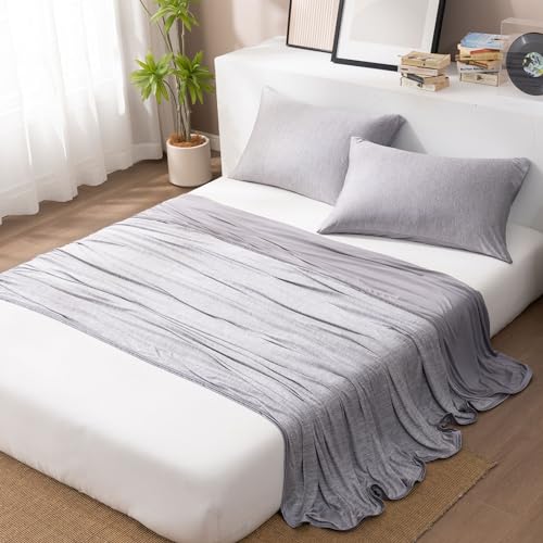 HOMFINE Cool Pillow Cases Pack of 2, Japanese Cooling Fibre Q-Max 0.45, Breathable Soft Pillow Protector with Hidden Zip, Grey 50 x 75 cm