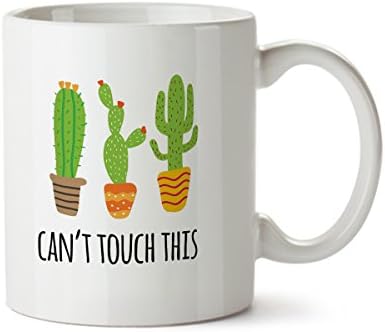 Can't Touch This Cactus Funny Contemporary Design White Coffee Mug - Ceramic - Tea Cup - 11 oz - Great Cactus Mug Gift for Office, Home, Boss, Co-workers, Employees and Best Friends