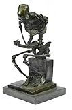 Spectacular Bronze Statue Skull Skeleton Thinker