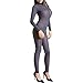 2018 Women Striped Sexy Bodysuit Zipper Long Sleeve Open Crotch Lingerie Jumpsuit (Gray, Free)