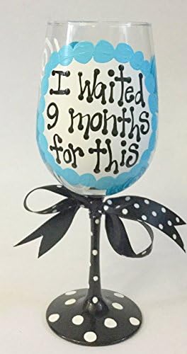 "Nine Months" Hand Painted Wine Glass-BLUE