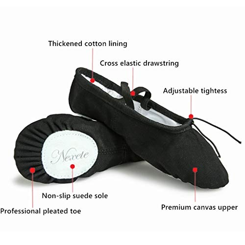 Nexete Toddler Kid Girl Classic #1 Canvas Ballet Dance Split-Sole Slipper Shoes (Toddler 6 M, Black) - Thumbnail 4