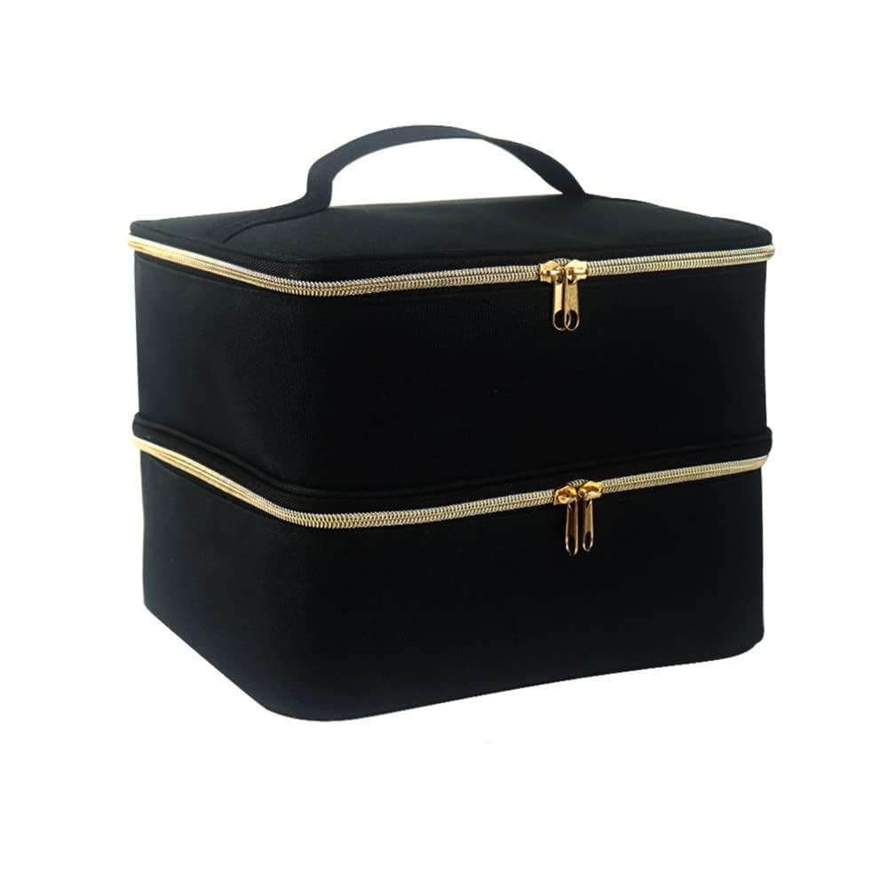 Nail Polish Carrying Case, Double-Layer Nail Polish Storage Bag- Fits Nail Dryer Lamp and 30 Bottles(15ml/0.5 fl.oz), Organizer Bag with Adjustable Dividers for Manicure Set (Black) — image 1