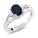 1.83 Ct 8X6MM Oval Blue Sapphire & White Sapphire Gemstone 925 Sterling Silver Women's Ring (Available in size 5, 6, 7, 8, 9)