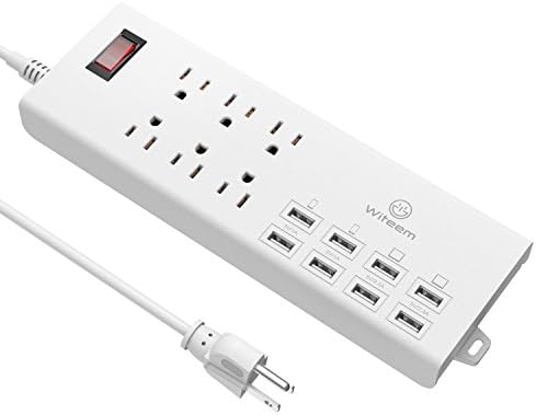 Power Strip Surge Protector 6 Outlet Mountable with 8 USB Quick Charging, 6ft Heavy Duty Extension Cord Charging Station, 1625W/13A (White)