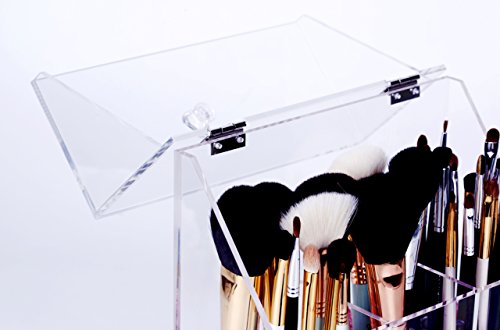 image for Newslly Clear Acrylic Makeup Organizer with 3 Brush Holder Compartment