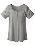 Doublju Womens Round Slit Detailed Short Sleeve Pocket T-shirt