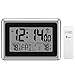 Glisteny Digital Atomic Wall Clock, Indoor Outdoor Thermometer with Wireless Sensor Temperature Monitor for 300foot/100meter Range, Large LCD Display, Calendar, Table Standing, Snooze (Clock)