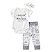 Miwear Baby Boys Girls Letter Print Short Sleeve Romper Bodysuit + Long Pants + Headband Outfits Set (White, 0-6 Months)