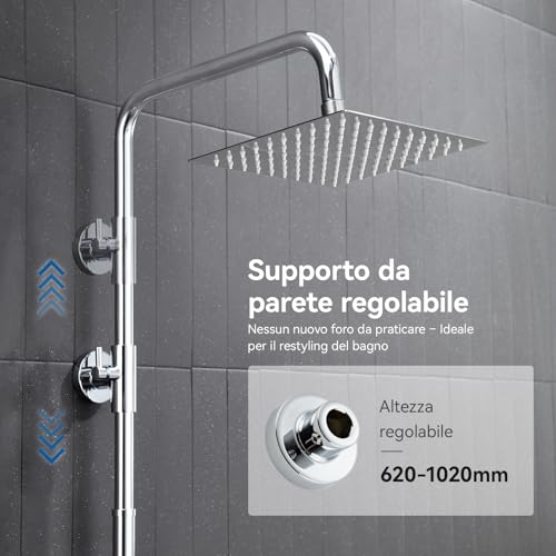 Auralum Shower Column without Mixer, Stainless Steel Shower Column with Riser Rail Adjustable Height 72-110 cm, Shower Rail with Shower Head and Handshower, Ideal Standard Shower Group for Bathtub