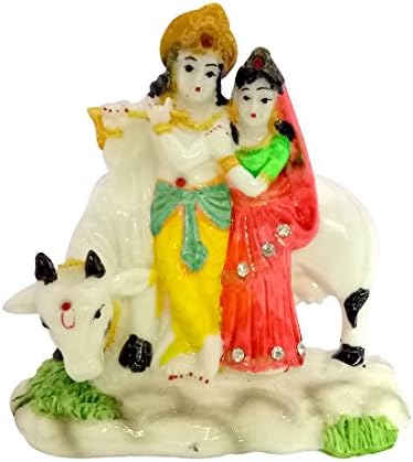 Icrafts India aheli Radha Krishna Love Resin Statue Hindu Goddess Statue Beautiful Home Decor Gift (Green)